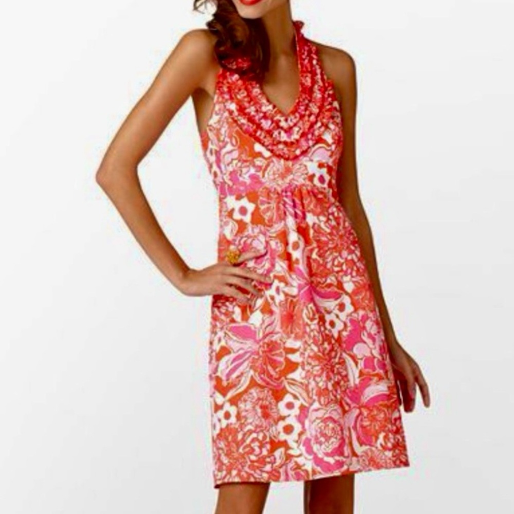 Lilly Pulitzer Lillian Floral Tango Orange Halter Dress